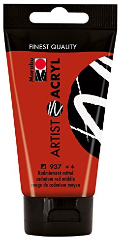 Marabu 12200002937 - Artist Acryl kamiumrot mittel 75 ml, feine Acrylfarbe in Künstlerqualität, auf Wasserbasis, pastose Konsistenz, hoch pigmentiert, sehr gute Brillanz und Deckkraft