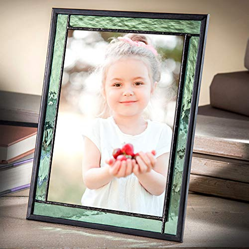 Green Stained Glass Picture Frame for Home Décor Office Desk Table Top 5x7 Photo Horizontal Vertical Easel Back Series J Devlin