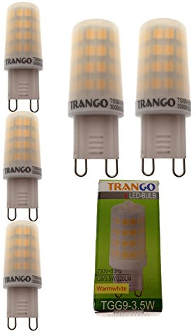Trango 5er Pack G9 LED Leuchtmittel G9-3.5W*5-3.5 Watt - 3000K warmweiß zum Austausch G9 Halogen Leuchtmittel 28W - 40W Halogen Birne, Kein Flackern AC 220-240V - 360°Abstrahlwinkel