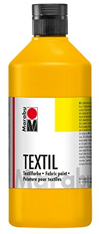 Marabu 17160075021 - Pintura textil amarilla media 500 ml, pintura al agua para tejidos de colores claros, lavable hasta 60°C, tacto suave, fácil de fijar con la plancha o al horno