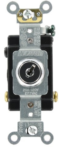 Leviton 20-Amp, 120/277-Volt, Key Locking, 3-Way AC Quiet Switch, Extra Heavy Duty Grade, 1223-2KL, Chrome
