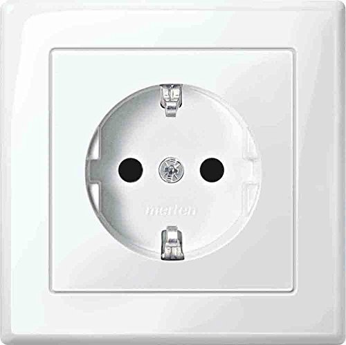 Merten MEG2300-1419 SCHUKO-Steckdose mit voller Abdeckplatte, BRS, StK, polarweiß glänzend, M-SMART