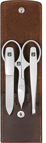 ZWILLING Maniküre-Set (3 teilig, Nagelpflege und Pediküre, Echtleder Etui, präzise, mit Kombi Nagelschere), Premium, Braun