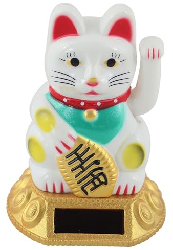 Freak Scene Glückskatze - Maneki-Neko - Winkekatze Solar - runder Sockel - 8 cm - weiß