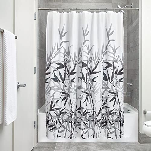 iDesign Anzu Duschvorhang | waschbarer Duschvorhang in 183,0 cm x 183,0 cm | mit floralem Duschvorhang Motiv | Polyester grau