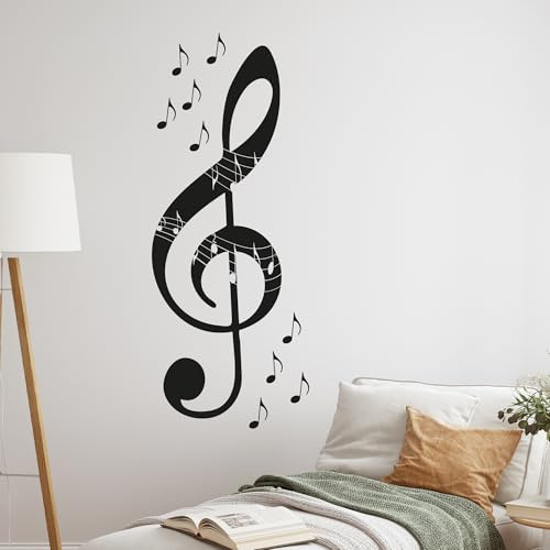 GRAZDesign Wandtattoo Musik Wohnzimmer Jugendzimmer Musikraum | Wandaufkleber Notenschlüßel - 75x30cm / 070 schwarz