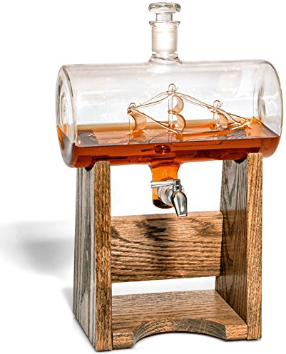 Bourbon Whiskey Decanter - 1150ml Liquor Dispenser for Rum, Vodka, Wine, Whiskey, Etc- Sailing/Boating Gifts for Men and Women, Nautical Decor Newlywed Gift, Unique Bourbon Gifts (Prestige Decanters)