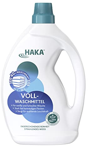 HAKA Vollwaschmittel flüssig, 2 L (40 WL), kraftvolle Fleckentfernung für strahlend weiße & farbechte Wäsche, Universalwaschmittel, hygienische Frische, vegan, hautfreundlich