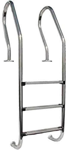 Gre 126674 - Scala di sicurezza per piscine interrate in legno - Acciaio inossidabile, gradini antiscivolo e sistema di sicurezza per bambini