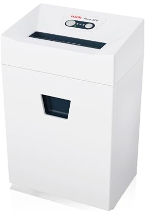 HSM Pure 320 Aktenvernichter I Streifenschnitt 5,8 mm I 17 Blatt | Sicherheitsstufe P-2 I Schredder für Papier, Kreditkarten, CD/DVD, Heft- / Büroklammern I 25l Auffangbehälter I 5 J. Garantie