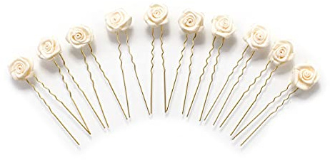 10 x Rosen auf Haarnadel - für flache Haarpartien - Brauthaarschmuck | G-F - Beige
