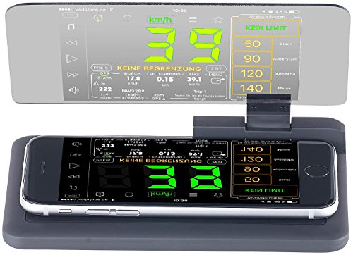 Lescars HUD Smartphone: Head-up-Display V3 für Smartphones und kompatibel mit iPhones bis 13,9 cm (5,5) (Headup Displays, Headup, Halterungen für Navi)