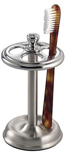iDesign York Metal Zahnbürstenhalter, schöner Halter zur Kosmetikaufbewahrung aus Edelstahl, silber-/mattsilberfarben