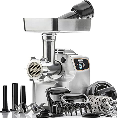 STX International Magnum 1800W Electric Meat Grinder | Grinds Soft Bones | High-Capacity Meat Tray | 6 Grinding Plates | 3 Stainless Steel Blades | Sausage Stuffer | Kubbe Maker & More Included