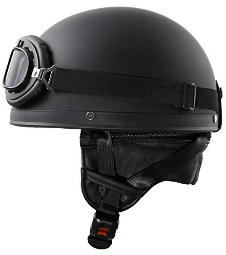 Oldtimer Motorradhelm mit Brille Größe: XS 53/54cm, Schwarz matt