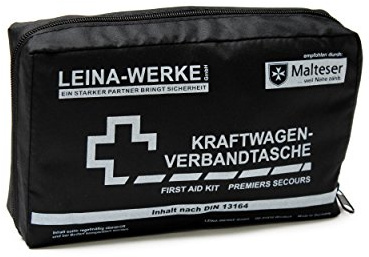 Leina 11006 Kit de Primeros Auxilios para vehículo de Motor Compacto con Velcro, Negro/Blanco