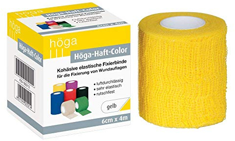 Höga-Haft-Color gelb 6 cm x 4 m gedehnt, kohäsive (selbsthaftende) elastische Fixierbinde, 2er Pack (2 x 1 Stück)