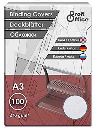 ProfiOffice® Deckblätter, DIN A3, Lederoptik, weiß, A3 270g/m², 100 Stück (29021)