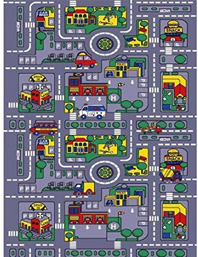 The Rug House Kinder-Spielteppich Straßen-Matte Stadt Verkehr Straßen 100cm x 165cm (3ft 3...