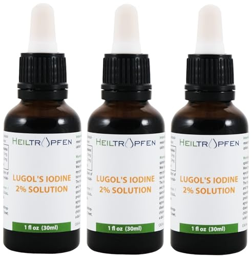 3x Lugolsche Lösung 2% 30 ml | 3x 30 ml | Inhaltsstoffe in pharmazeutischer Qualität | 6% Lugols liquid Formulierung | 2 prozent elementares Jod und 4% Kaliumjodid | Heiltropfen®