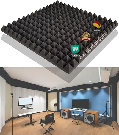 12 x Pyramiden-Schaumstoff ca. 50x50x5cm, Anthrazit Schwarz, B-Ware in geprüfter Qualität nochmals bis zu 50% reduziert!!, Schaumstoff, Noppenschaum, Platte, Dämmung, Schallschutz, Akustik