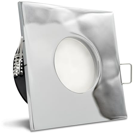 trendlights24 V2 LED Decken Einbaustrahler Bad IP65 230V 5,0W GU10 3er Set | Chrom glänzend, eckig, Kaltweiß, 6500k, Hochvolt, Spot, Leuchtmittel austauschbar, Einbauleuchte, Feuchtraum, innen, außen