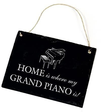 Pianist Schild Schiefertafel graviert - Home is where my Grand Piano is - Klavier Flügel Türschild 22x16cm | Dekolando