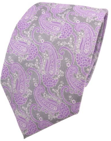 TigerTie Designer Krawatte in lila flieder grau silber Paisley gemustert