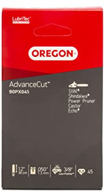 Oregon Chainsaw Chain 3/8 LP Pitch, .050 (1.3 mm) Gauge for 12 (30cm) Bar, 45 Drive Links – Low-Kickback Replacement Saw Chain, Fits Bosch, Einhell, Ryobi, Worx and More