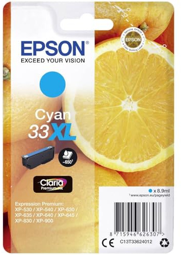Cartucho individual de tinta original Epson Naranjas Claria 33 - Cartucho cian - 1 נ4,5 ml - Fabricado por Epson para garantizar unos resultados óptimos