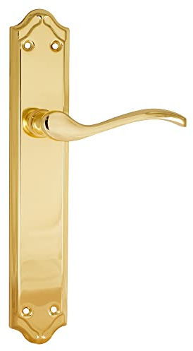 Micel - 01666 - Set di maniglia per porta con piastra in acciaio e maniglia in alluminio, finitura ottonata, 250 x 45 mm.