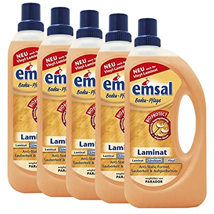 5x emsal Boden-Pflege Laminat 1 Liter mit Bioprotect - für Laminat, Linoleum & Vinyl