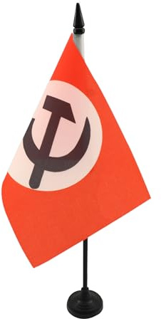 Drapeau de table URSS Parti national bolchevique 21x14cm - PETIT Drapeaux DE BUREAU communiste 14 x 21 cm - AZ FLAG | Usage intérieur Drapeau de bureau communiste finition cousue et bords renforcés avec mât en plastique et socle en plastique
