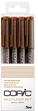 Copic Markers Multiliner Sepia Pigment Based Ink, 4-Piece Set