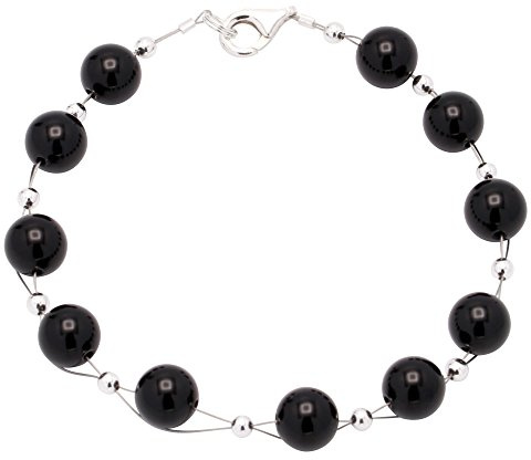 Armband aus echtem Onyx & 925 Silber schwarz klassisch Armkette Damen