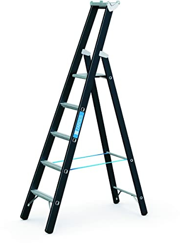 Zarges Leiter 5-Stufen Aluminium bis 2.15 m, Höhe 1.33m, 9.7 kg | Einseitig begehbar, 5 Sprossen inkl Plattform