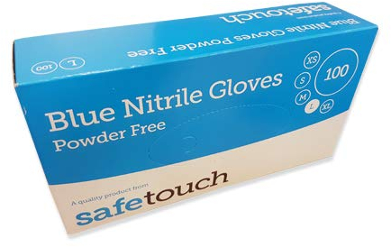 SafeTouch 50000093 Nitrile Gloves, Powder Free, Size XL, Blue (Pack of 100 Single Globes)