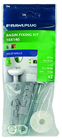 Rawlplug Wash Basin Fixing Kit Wall Mounted | Mounting Kit for Large Washbasins with Screws and Plugs | Bathroom Sink Fitting | Wall Hung Basin | Bathroom Fixtures,White,10x140,R-S1-KPU141