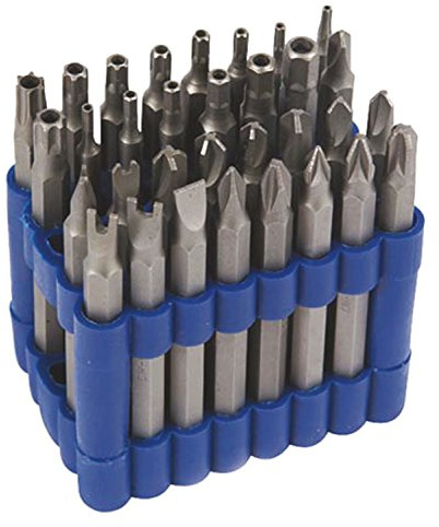 Toolland Sicherheitsbit-Set mit Halter, 32-teilig, 7,5 cm, lange Bits für Stern, Inbus, Tri-Wing, Kreuzschlitz, Gabel, Vierflügel, PH, PZ