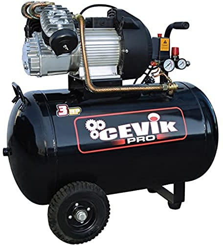 CEVIK PRO - CA-PRO100VX - Compresor Aire - Cabezal en V - 72 dB - 100 litros - 3HP - Máx 8 Bar - 340 l/min - Con Aceite - Dos Salidas Aire - Compacto y Portátil - Compresor de Pintura y Neumática