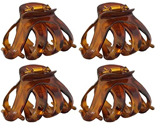 Lot de 4 Pince Cheveux Pieuvre Papillon Bouledogue Plastique Neuf (Marron)
