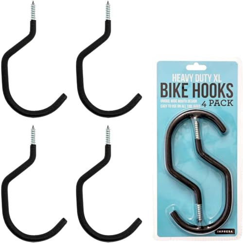 IMPRESA 4-Pack Bike Hooks for Garage Ceiling - 100 Lbs Capacity,7 x 4 in - Galvanized Steel & Non-Marring Finish Heavy Duty Hook - Wall Mount for Ceiling Bike Hangers - Universal Fit Bike Wall Mount