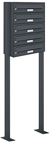 AL Briefkastensysteme 5er Briefkasten als Standbriefkasten, 5 Fach Briefkastenanlage in Anthrazitgrau RAL 7016 Postkasten modern