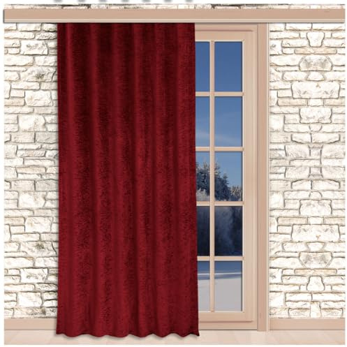 SeGaTeX home fashion Thermo Chenille Flóki Deko-Vorhang Rot mit Universal-Reihband (Kräuselband) Thermo-Wärmevorhang Deko-Schal 245 x 130 cm