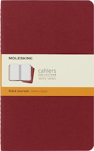 Moleskine Cahier Journal, Set 3 Quaderni con Pagine a Righe, Copertina in Cartoncino e Cucitura a Vista, Colore Rosso, 80 Pagine, Formato Large 13 x 21 cm