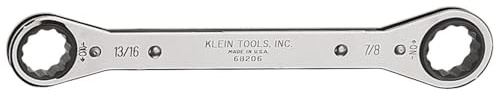 KLEIN TOOLS 68206 Ratcheting Box Wrench, Made in USA, 13/16-Inch x 7/8-Inch with Reverse Ratcheting and Chrome Plated Finish