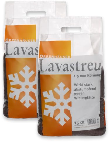 OPPENHÄUSER Lava-Granulat 30kg: Stark abstumpfend & rutschhemmend mit Sofortwirkung, umweltfreundlich & tierfreundlich, salzfrei, für Straßen und Gehwege, gebrochen & gesiebt, Premium Qualität