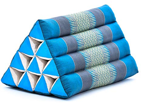 Leewadee Thai Triangle Cushion – Comfortable Backrest for TV or Reading, Wedge Pillow - Eco-Friendly Natural Kapok Filling, 20 x 13 x 13 inches, Light Blue