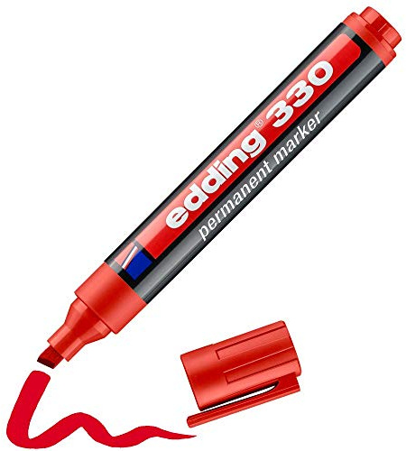 edding 330 permanent markör – röd – 1 penna – mejselspets 1–5 mm – vattentät, snabbtorkande, smutssäkra pennor – för kartong, plast, glas, trä, metall och tyg
