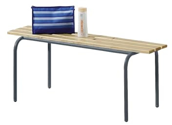 FRANKEL kaiserkraft | Banc pour vestiaires empilable | Lattes en Bois Massif Verni incolore | Longueur 1200 mm | piétement Gris Basalte